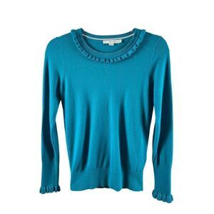 Boden Bernadette Wool Blend Ruffle Knit Crewneck Sweater Size 4 Blue *FLAWED*